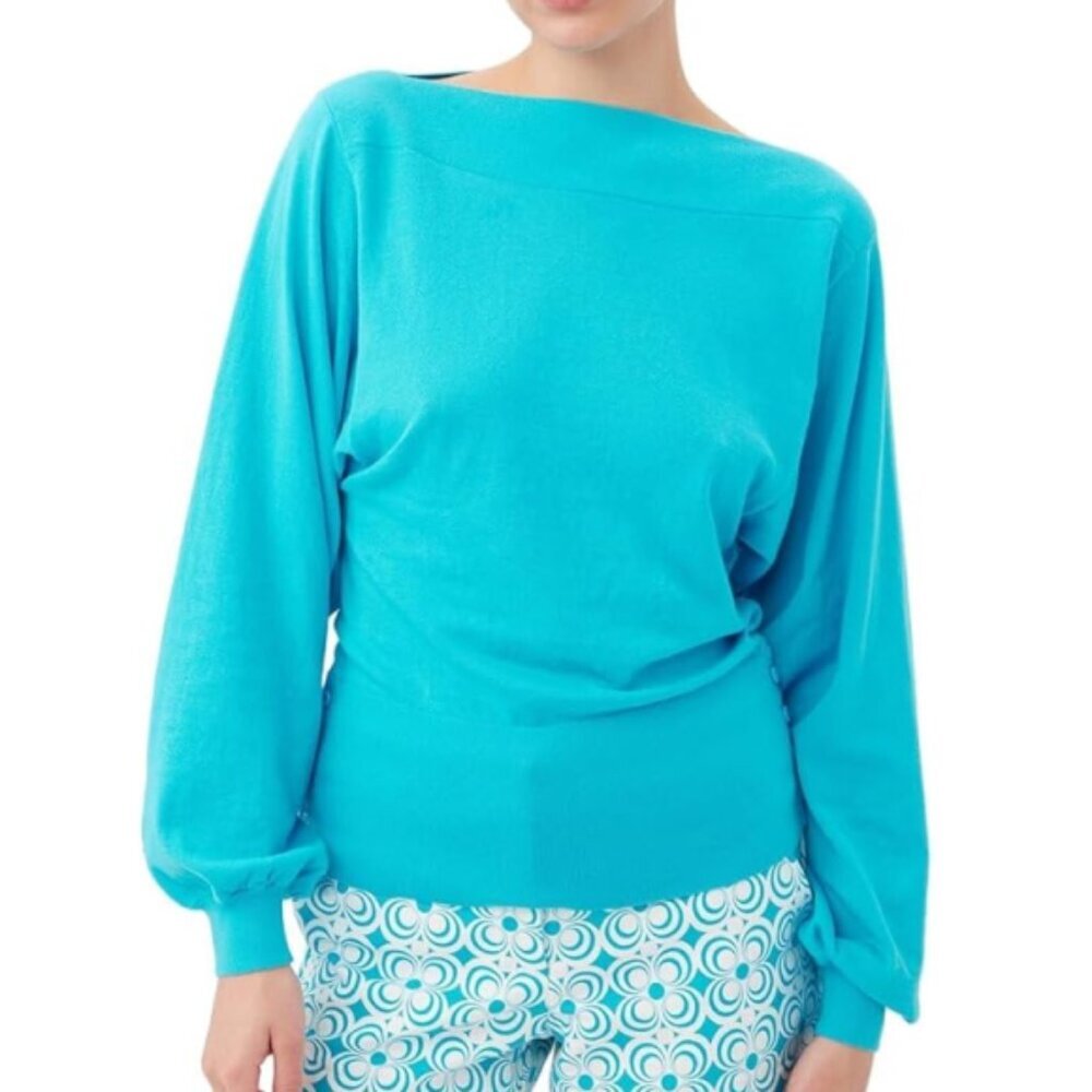Trina Turk 'Ramona 2' Dolman-Sleeve Cotton Pullover Sweater, Blue Grotto